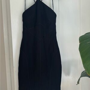 Cinq a Sept Black Sheath Midi Dress Halter Neckline
